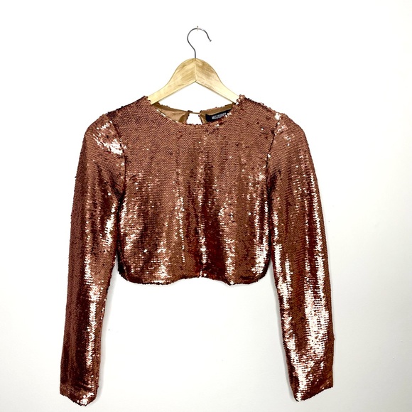 Missguided Tops - MISSGUIDED long sleeve open back sequins top XS
